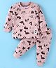 Teddy Sinker Knit Full Sleeves Night Suit With Dino Print - Light Red