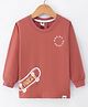 Teddy Sinker Knit Full Sleeves T-shirt with Text & Skateboard  Print - Rust Orange