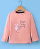 Teddy Sinker Knit Full Sleeves T-Shirt with Text & Bunny Print - Peach