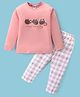 Teddy Sinker Knit Full Sleeves Night Suit With Kitten Print - Pink