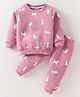 Teddy Fleece Full Sleeves Winter Wear Night Suit With Cat Theme Print - Pink
