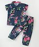 Fido Single Jersey Knit Half Sleeves Peter Pan Collared Night Suit With Floral Print - Navy