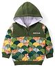 Babyhug Cotton Knit Full Sleeves Front Open Hooded Sweatjacket with Quilted Design & Bear Print - Olive Green