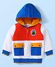 Babyhug Fleece Knit Full Sleeves Hooded Sweat Jacket With Colour Block Design & Text Patch - White