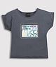 Tiny Girl Cotton Half Rollup Sleeves Foil Sticker Detailed Top - Grey