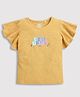 Tiny Girl Cotton Half Frill Sleeves Foil Sticker Printed Top - Mustard