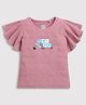 Tiny Girl Cotton Half Frill Sleeves Foil Sticker Printed Top - Onion Pink