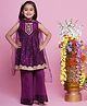 Little Bansi Chanderi Cotton Sleeveless Lace Embellished & Zari Embrodiery Coordinating Kurta Palazzo With Dupatta Set - Purple