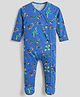 Somersault Cotton Knit Full Sleeves Birds & Animals Printed Sleepsuit - Blue