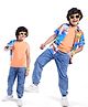 Ollington St Viscose Woven Half Sleeves Beach Theme Printed Shirt  & T-Shirt - Orange & Blue