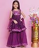 Little Bansi Chanderi Silk Sleeveless Lace Embellished & Foil Printed Coordinating Kurta Sharara With Dupatta Set - Purple