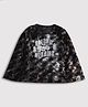 Tiny Girl Velvet Full Bell Sleeves Shimmer Text Detailed Top - Black