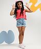 Somersault Cotton Jersey Sleeveless Frill Detail Textured Top With Denim Shorts - Red