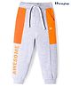 Honeyhap Premium 100% Cotton Knit Full Length Lounge Pants With Cut & Sew Design & Bio Finish Text Print - White Melange & Oriole