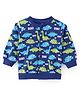 Doodle Poodle 100% Cotton Light Weight  Looper Knit Full Sleeves Front Open Printed Sweatjacket with Dino Print - Blue