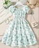 Bolly Lounge Cotton Blend Puffed Sleeves Floral Printed  Dress - Green