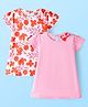 Babyhug Single Jersey Knit Half Sleeves Dresses With Floral Print & Bow Applique Pack of 2 - Pink & White