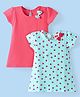 Babyhug Single Jersey Knit Half Sleeves Dresses With Fruit Print & Bow Applique Pack of 2 - Dark Pink & Light Blue