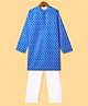 Robo Fry Silk Woven Full Sleeves Kurta Pyjama Set with Bandhani Print - Blue & White