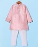 Robo Fry Silk Full Sleeves Kurta Pyjama Set with Textured & Lace Detailing- Pink & White