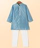 Robo Fry Silk Woven Full Sleeves Floral Textured Kurta & Pyjama Set - Light Blue