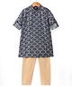 Robo Fry Silk Woven Full Sleeves Block Printed Kurta Pyjama Set - Navy Blue