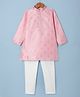Robo Fry Silk Full Sleeves Kurta Pyjama Set with Texture Detailing- Pink & White