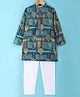 Robo Fry Silk Woven Full Sleeves Kurta Pyjama Set With Paisley Print - Teal Blue