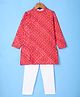 Robo Fry Silk Woven Full Sleeves Kurta Pyjama Set with Bandhani Print- Red