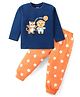 Babyhug Cotton Knit Full Sleeves Night Suit With Animals & Stars Print - Blue & Orange