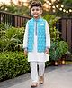 Robo Fry Jacquard  Woven Full Sleeves Solid Colour Kurta Pyjama Set with Printed Nehru Jacket - Aqua Blue