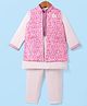 Robo Fry Jacquard  Woven Full Sleeves Solid Colour Kurta Pyjama Set with Printed Nehru Jacket - Pink