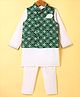 Robo Fry Jacquard Woven Full Sleeves Kurta Pyjama Set with Printed Jacket - Green & White