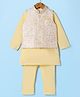 Robo Fry Jacquard Woven Full Sleeves Kurta Pyjama Set with Leaf Print Sequinned & Embroidered Jacket - Yellow