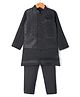 Robo Fry Silk Woven Full Sleeves Solid Colour Kurta Pyjama Set with Sequined Embroidered Nehru Jacket - Black