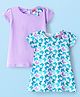 Babyhug Single Jersey Knit Half Sleeves Dresses With Butterfly Print & Bow Applique Pack of 2 - Mauve & Blue