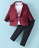 Robo Fry Knit Full Sleeves Blazer With Text Printed T-Shirt & Trouser Set - Maroon