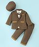 Robo Fry Knit Full Sleeves Solid Blazer T-Shirt & Trouser Set with Attached Bow & Hat- Olive Green
