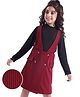 Hola Bonita Knit Full Sleeves Knee Length A Line  Top & Skirt Set with  Button & Pocket Detailing - Maroon & Black