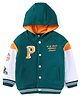Babyhug Cotton Knitted Full Sleeves Bomber Hooded Jacket With Text Print & Badge Detailing - Green