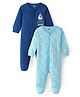 Doodle Poodle Cotton Knit Full Sleeves Footed Sleep Suits With Animals & Sailboat Print Pack Of 2 - Navy & Light Blue