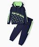 Ollington St. 100% Cotton Knit Full Sleeves Hooded Sweatshirt & Joggers Set  Text Print - Navy Blue