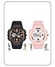 Spiky Set Of 2 Dual Time 50M Water Resistant Multi Functional Digital Wrist Watches  - Pink & Black