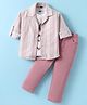 Robo Fry Knit Full Sleeves Party Shirt & Trouser Set With Text Printed T-Shirt - Pink
