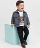 Robo Fry Knit Full Sleeves Checks Shirt & Trouser Set With Text Printed Inner Tee - Navy Blue