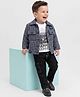 Robo Fry Knit Full Sleeves Checks Shirt & Trouser Set With Text Printed Inner Tee - Navy Blue