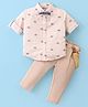 ToffyHouse 100% Cotton Woven Full Sleeves Cable Cart Printed Shirt & Trouser Set with Bow & Suspender - Tan