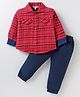 ToffyHouse Poplin Woven Full Sleeves Checkered Shirt & Trouser Set - Red & Navy Blue