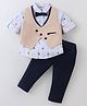 ToffyHouse Poplin Woven Full Sleeves Teddy Printed 3 Piece Party Suit With Bow - Navy Blue