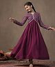 Fashion Dream Full Sleeves Floral Printed & Lace Detailed Dress - Wine